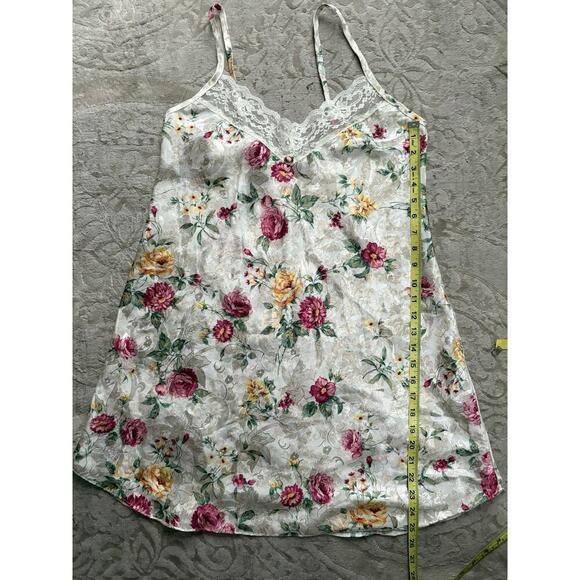 Vintage 90s Women's Floral Satin Slip Nightgown White Lace Trim Size Medium - Picture 4 of 7